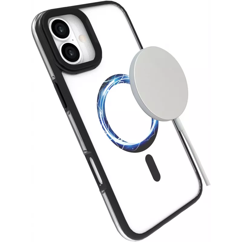 eSTUFF ES67141101 INFINITE HELSINKI magnetische Standhülle für iPhone 16 Plus, transparent, schwarz