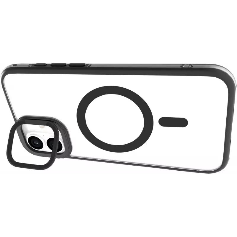 eSTUFF ES67141101 INFINITE HELSINKI magnetische Standhülle für iPhone 16 Plus, transparent, schwarz