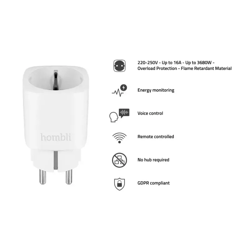 Hombli smarte Steckdose HBPP-0201, 3680 W, Innenbereich, weiß, 2+1 Aktionspaket (3 Stück)