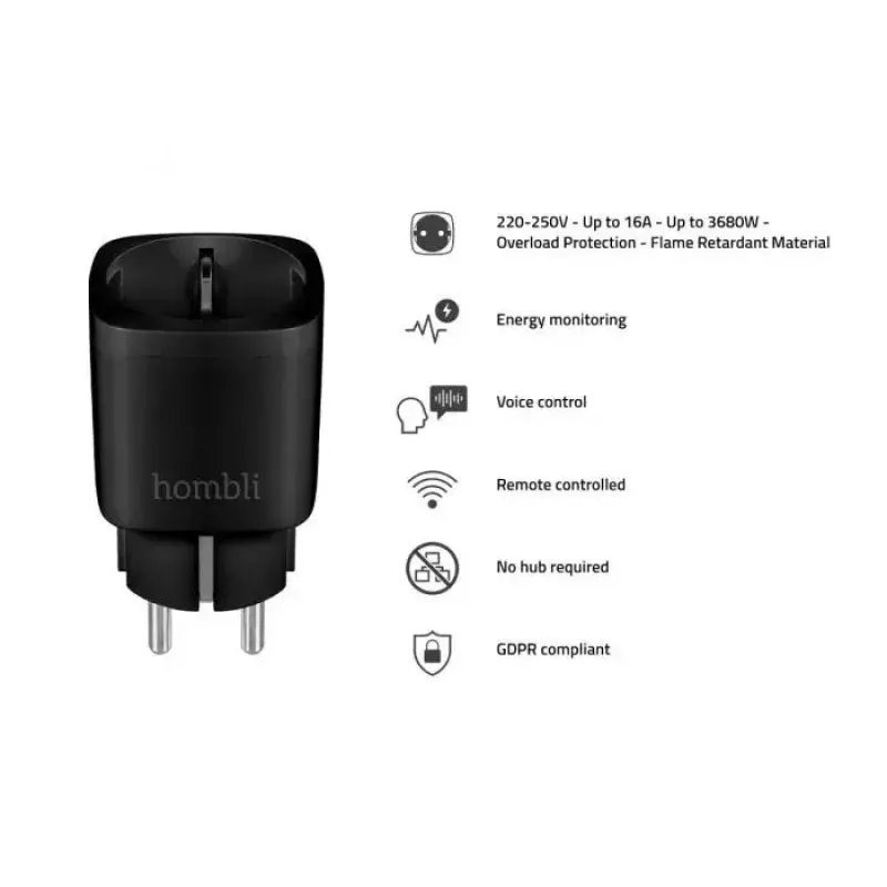 Hombli smarte Steckdose HBPP-0205, 3680 W, Innenbereich, schwarz, 2+1 Aktionspaket (3 Stück)
