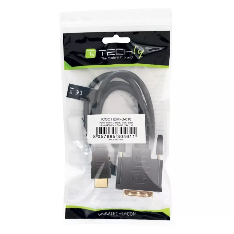 Techly Videokabel HDMI zu DVI-D M/M 1,8 m ICOC HDMI-D-018