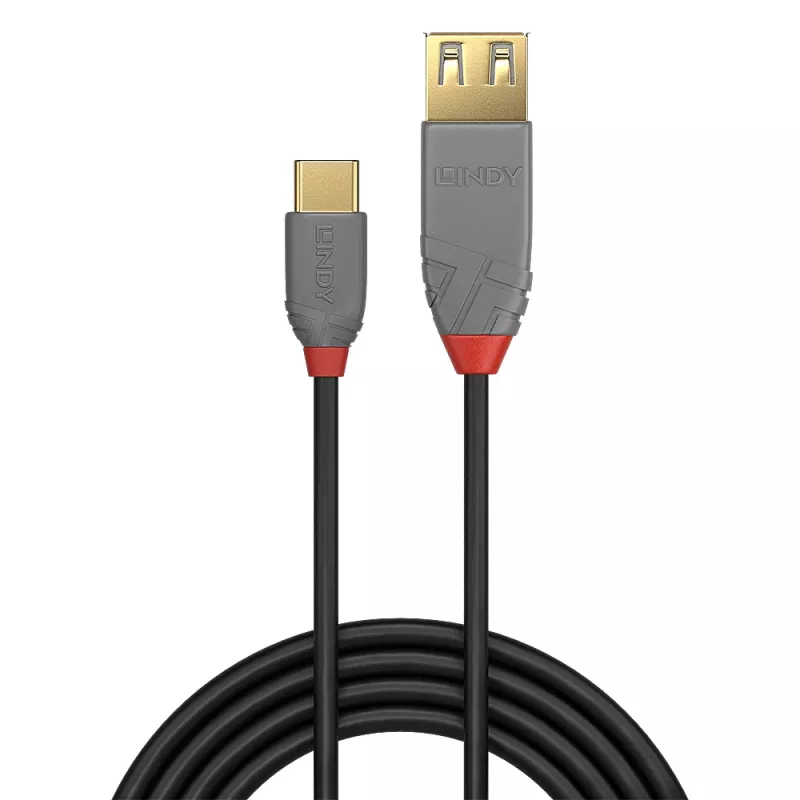 Lindy 36897 USB-2.0-Adapterkabel, USB-C-Stecker auf USB-A-Buchse, Anthra Line, 0,15 m