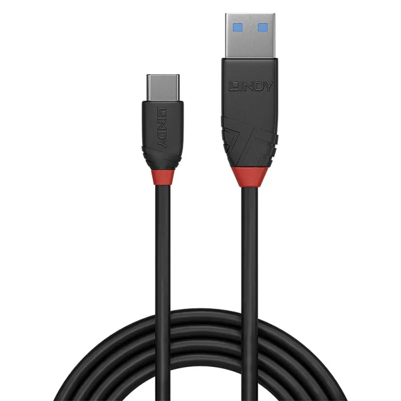 Lindy 36914 USB-3.2-Kabel, USB-A-Stecker auf USB-C-Stecker, 10 Gbit/s, Black Line, 0,15 m