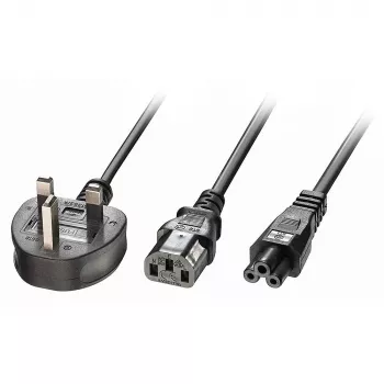 Lindy 2,5m UK 3-poliger Stecker auf IEC C13 und IEC C5 Splitter-Verlängerungskabel, Schwarz