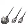 Lindy 30371 Netz-Splitterkabel, UK BS 1363 auf 2x C13, 13 A, 2,5 m, Schwarz