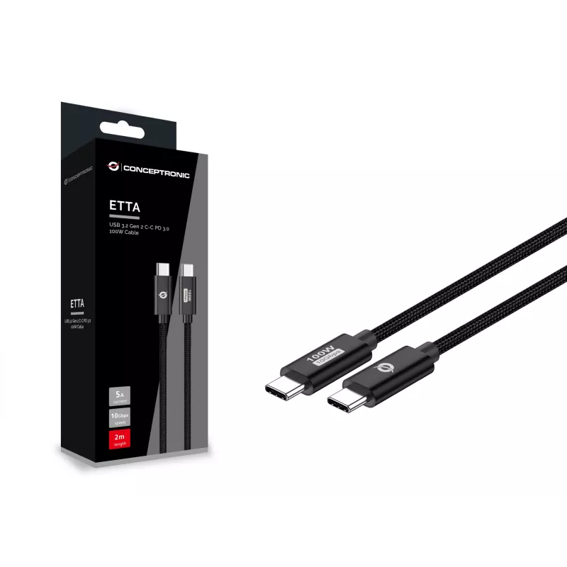 Conceptronic ETTA02B20 USB 3.2 Gen 2 C-C PD 3.0 100W Kabel 2M, 20V 5A, 10Gbps, E-Mark