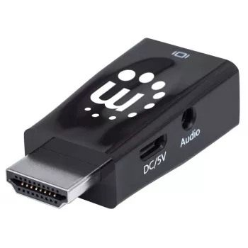 Manhattan HDMI zu VGA (mit Audio) Konverter, 1080p, Stecker auf Buchse, Micro-USB Stromeingang für zusätzliche Stromversorgung bei Bedarf, Schwarz, Drei Jahre Garantie