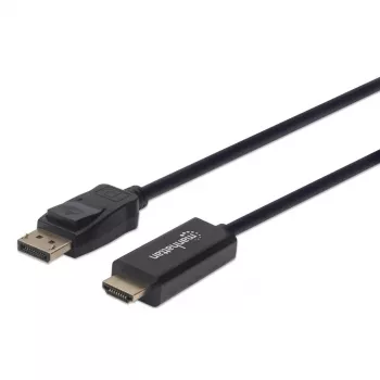 Manhattan DisplayPort 1.2 auf HDMI Kabel, 4K@60Hz, 1,8 m, Stecker auf Stecker, DP mit Verriegelung, Schwarz, Nicht bidirektional, Drei Jahre Garantie, Äquivalent zu 6F-DP-HDMI-4K60-HDR (außer 20 cm kürzer)