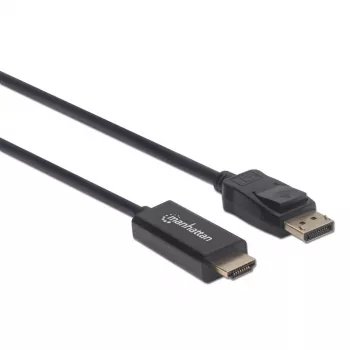 Manhattan DisplayPort 1.2 auf HDMI Kabel, 4K@60Hz, 1,8 m, Stecker auf Stecker, DP mit Verriegelung, Schwarz, Nicht bidirektional, Drei Jahre Garantie, Äquivalent zu 6F-DP-HDMI-4K60-HDR (außer 20 cm kürzer)