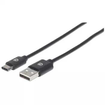 Manhattan USB-C-auf-USB-A-Kabel, 2 m, Stecker auf Stecker, Schwarz, 480 Mbit/s (USB 2.0), Hi-Speed USB, lebenslange Garantie, entspricht USB2AC2M
