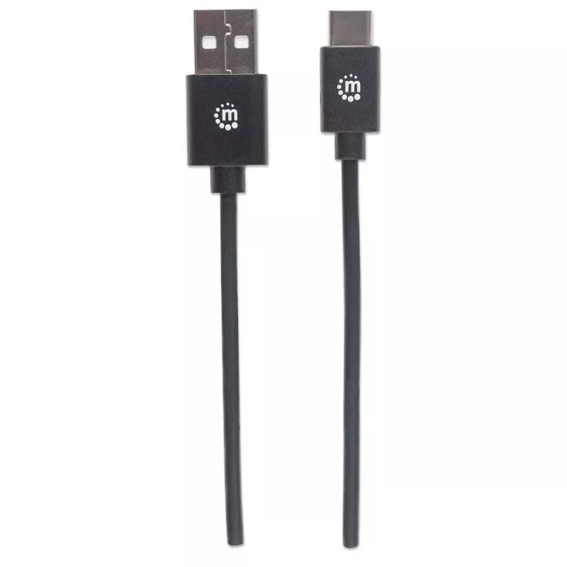 Manhattan USB-C-auf-USB-A-Kabel, 2 m, Stecker auf Stecker, Schwarz, 480 Mbit/s (USB 2.0), Hi-Speed USB, lebenslange Garantie, entspricht USB2AC2M