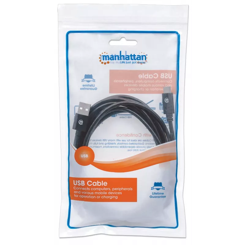 Manhattan 354936 USB-C-auf-USB-A-Kabel, USB 2.0, 3 m, Stecker/Stecker, schwarz