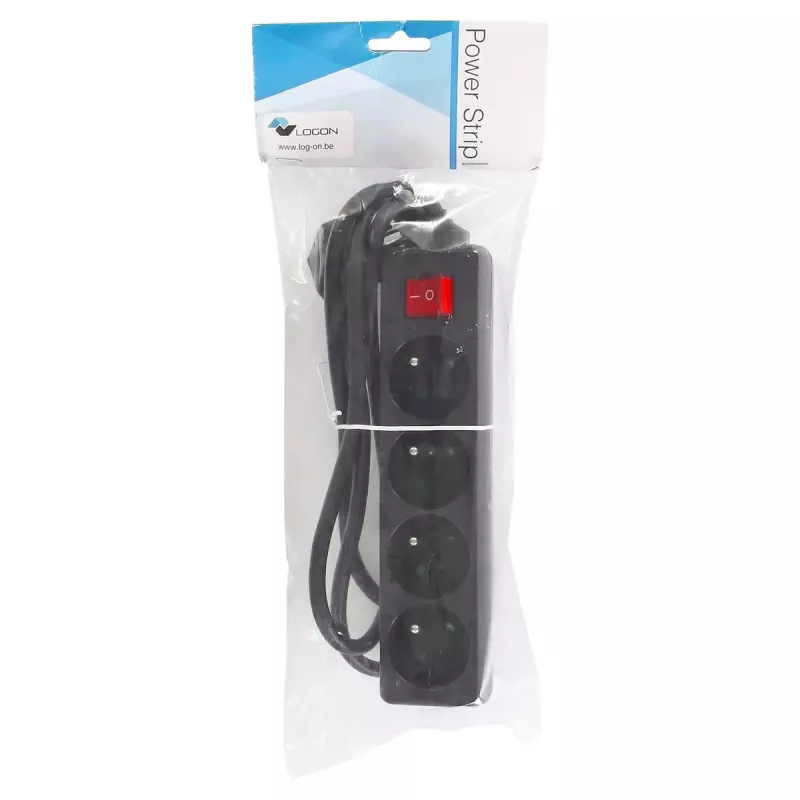 Stromverlängerung LOGON LPS050 — 1,5 m Kabel, 4 AC-Steckdosen, 16 A, 3500 W, Schwarz