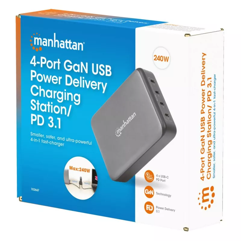 Manhattan 102667 4-Port-GaN-USB-Power-Delivery-Ladestation, 240 W