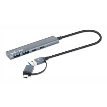 USB-C & USB-A Combo Dock/Hub Manhattan 4 Ports 5 Gbps Aluminium