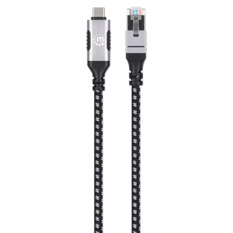 Manhattan USB-C auf Gigabit Netzwerk Ethernet RJ45 Kabel 2m Schwarz/Silber