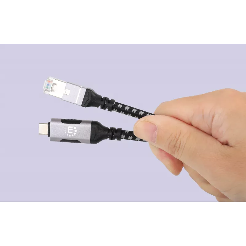 Manhattan USB-C auf Gigabit Netzwerk Ethernet RJ45 Kabel 2m Schwarz/Silber
