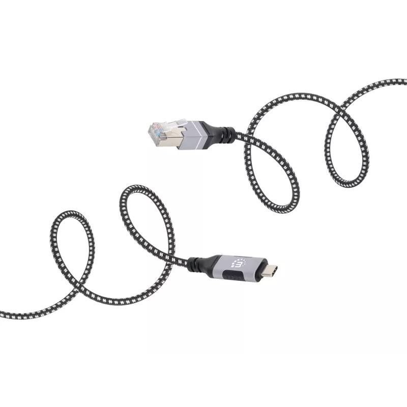 Manhattan USB-C auf Gigabit Netzwerk Ethernet RJ45 Kabel 2m Schwarz/Silber