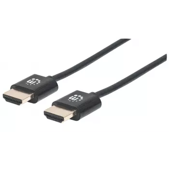Manhattan HDMI-Kabel mit Ethernet (Ultra Thin), 4K@60Hz (Premium High Speed), 0,5 m, Stecker zu Stecker, Schwarz, Ultra HD 4k x 2k, vollständig geschirmt, vergoldete Kontakte, lebenslange Garantie