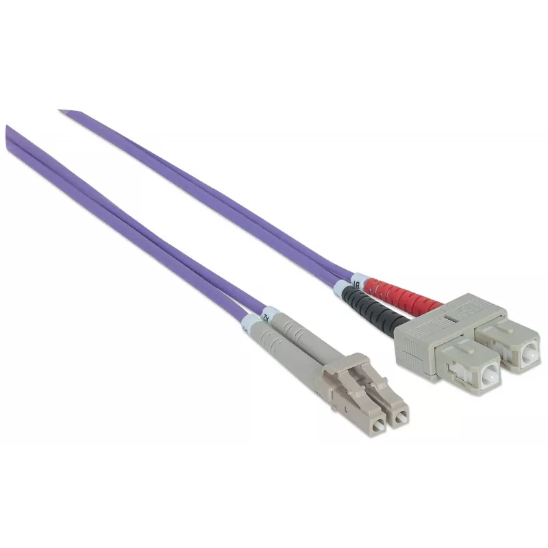 Intellinet 751049 Glasfaser-Patchkabel, LC Multimode (M) auf SC Multimode (M), OM4, 50/125 µm, 1 m, halogenfrei, violett