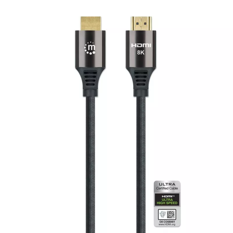 HDMI-Kabel mit Ethernet Manhattan 8K@60Hz 2m geflochten Stecker-Stecker Schwarz