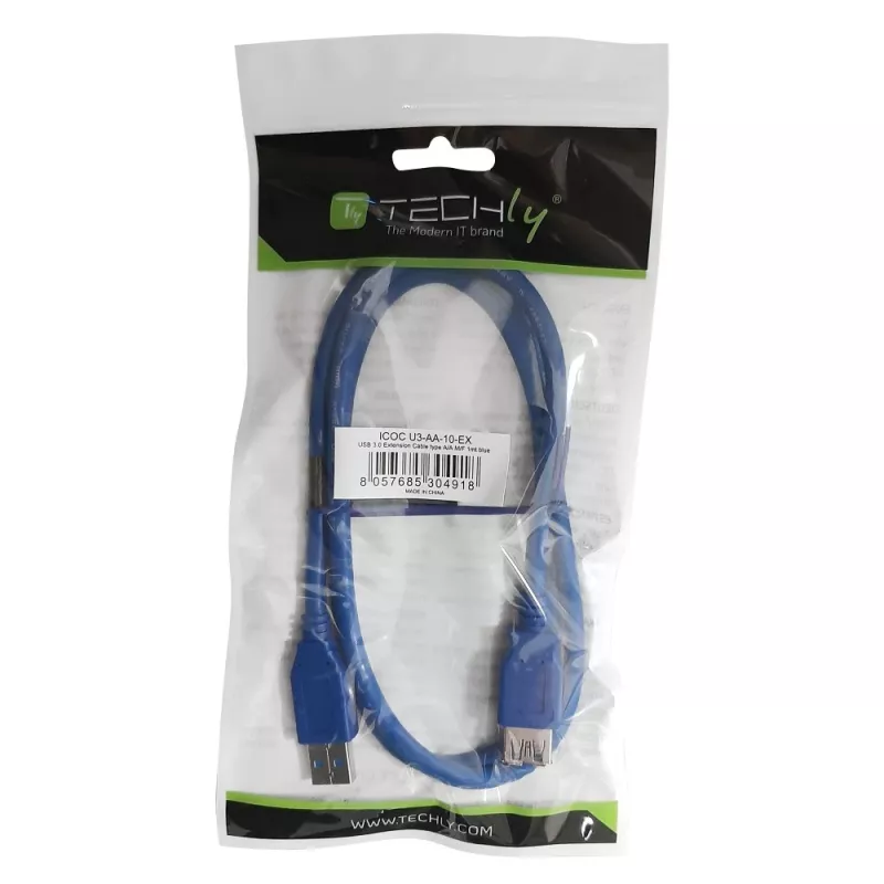 Techly USB 3.0 Verlängerungskabel A Stecker / A Buchse 0,5m blau ICOC U3-AA-005-EX