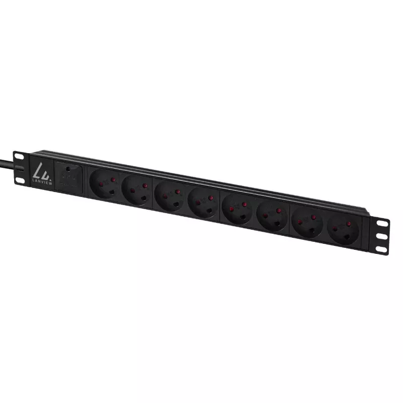 Lanview LVR-2MDK-SPD-DK8 19-Zoll-Rackmontage-Steckdosenleiste, 8x dänische Steckdosen