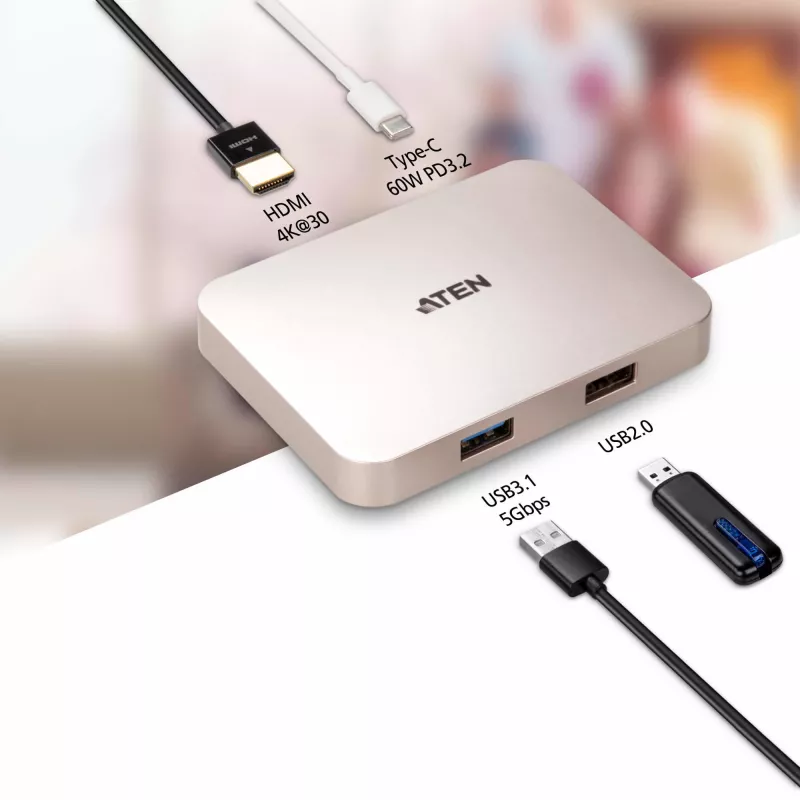 ATEN UH3235 USB-C 4K Ultra-Mini-Dock mit Power-Passthrough