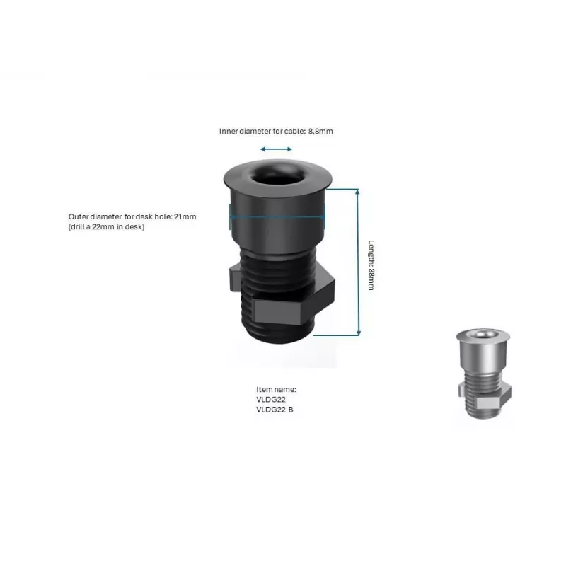 Vivolink VLDG22-B Schreibtisch-Kabeldurchführung für 22 mm Loch, Aluminium, Schwarz