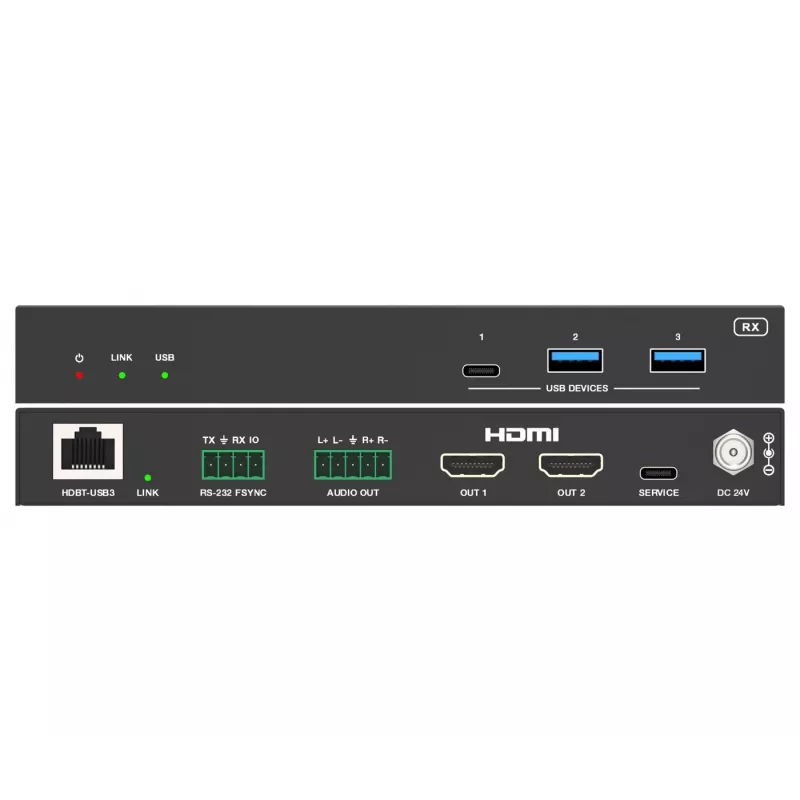 VivoLink VLUSBCEXT2X2 USB-3.2-Gen-1-Extender, 100 m, Dual-USB-C-Eingang und Video