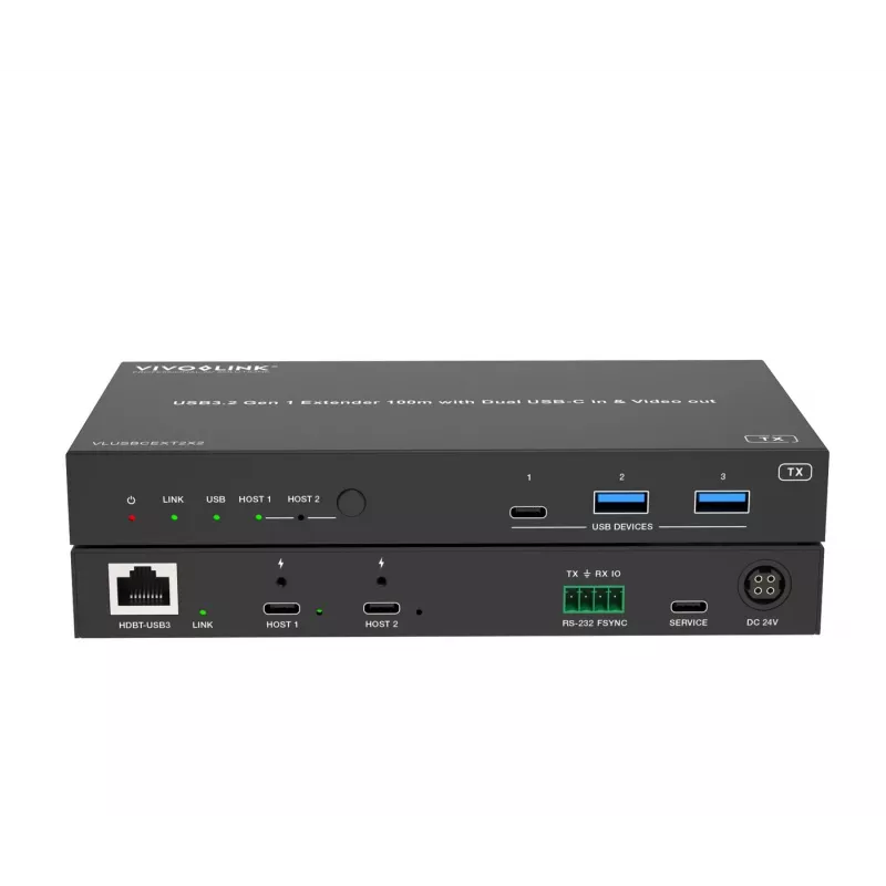 VivoLink VLUSBCEXT2X2 USB-3.2-Gen-1-Extender, 100 m, Dual-USB-C-Eingang und Video