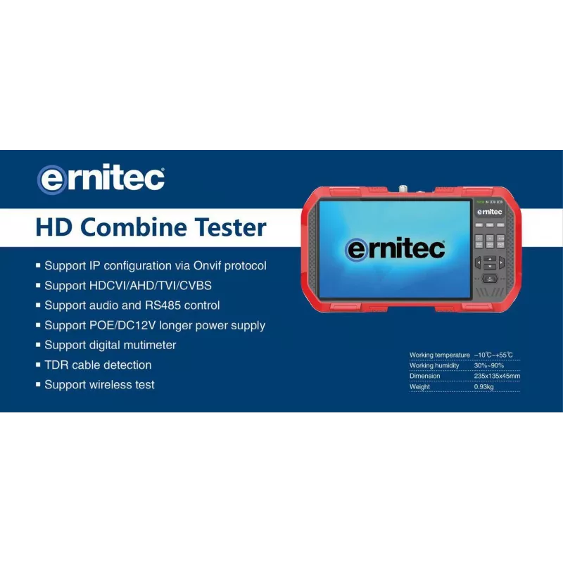 Ernitec 0070-24107-TESTER CCTV-Testmonitor, 17,8 cm (7 Zoll), Touchscreen, 4K, Handschlaufe, Grau/Rot