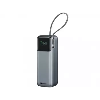 Sandberg 421-31 All-in1 Powerbank 27000 PD 240W, 27000 mAh, 5/9/12/15/20/28 V, integriertes USB-C-Kabel, Display
