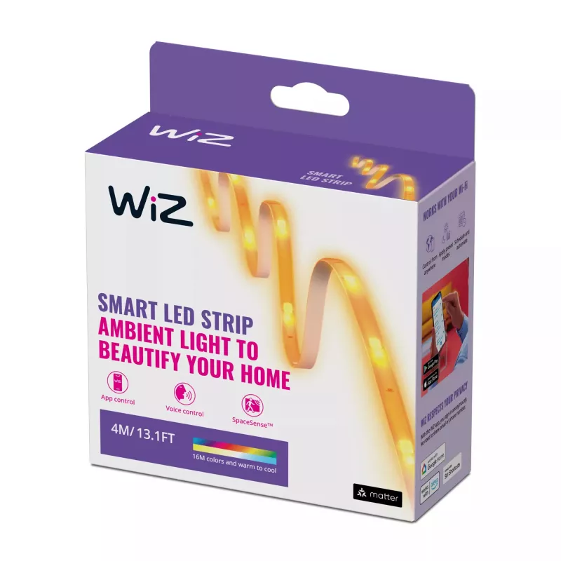 WiZ Smart WiFi LED-Streifen, 4 m, Type-C, einstellbares Weiß und Farbe