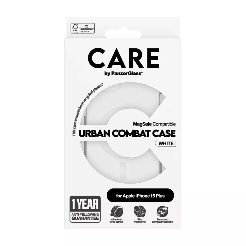 PanzerGlass CARE™ by ® Urban Combat Hülle Transparent mit weißem MagSafe iPhone 15 Plus