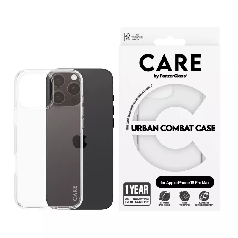 CARE by PanzerGlass Flagship Case 1356 Hülle für iPhone 16 Pro Max 6,9", Urban Combat, transparent