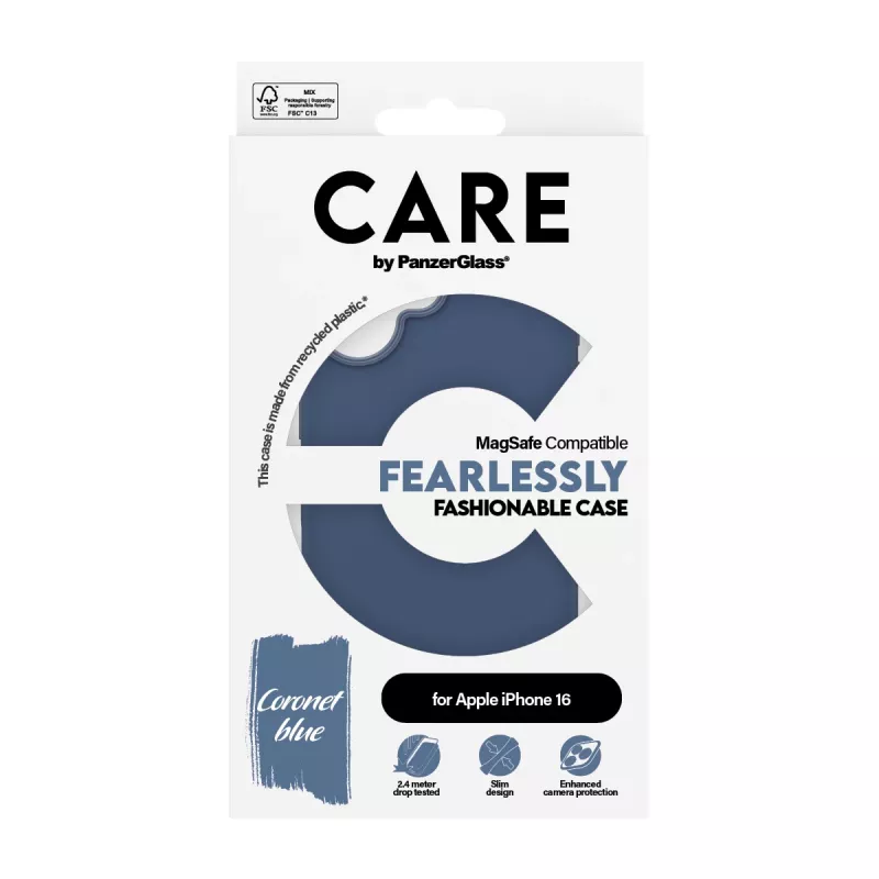 Cover PanzerGlass CARE by modische Hülle Blau m. MagSafe iPhone 16