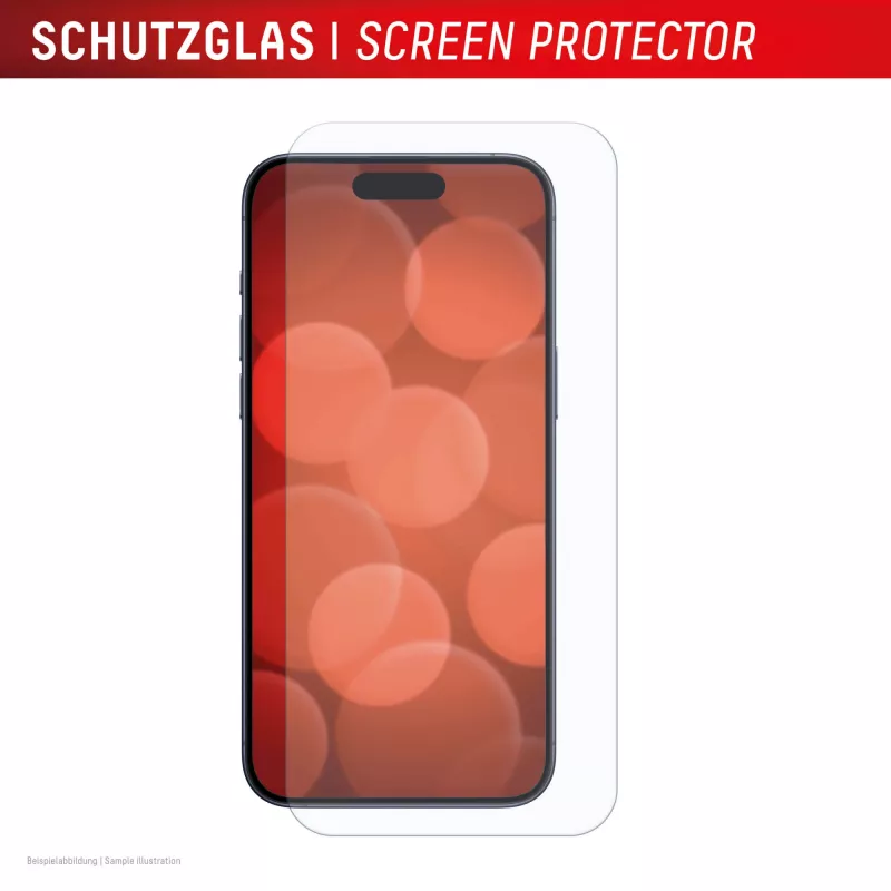 Displex Smart Glass (9H) für Apple iPhone 15/15 Pro/16, Montageaufkleber, unzerbrechlich