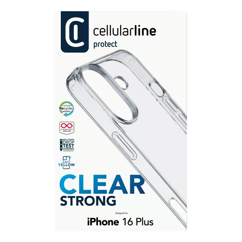 Cellularline CLEARDUOIPH16MAXT Clear Strong Case Hülle für iPhone 16 Plus, transparent