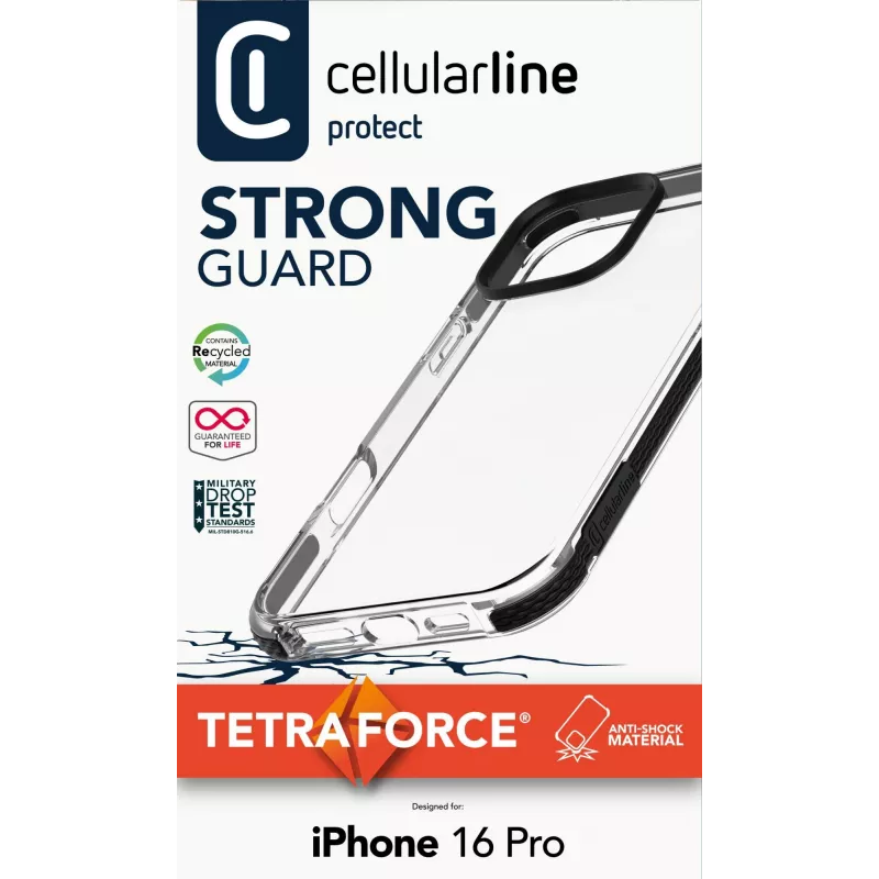 Cellularline Strong Guard Hülle für iPhone 16 Pro, transparent