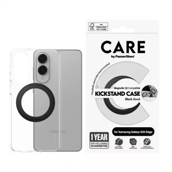 PanzerGlass CARE transparente Hülle mit schwarzem Ständer und Qi Samsung Galaxy S25 Edge