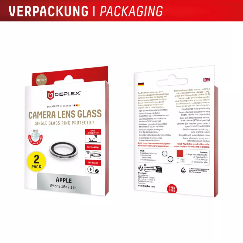 Displex CamGlass Single Lens Kameraschutz für iPhone 16e, 02124