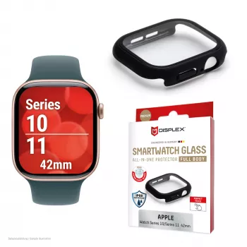 Displex 10H gehärtetes Glas für Apple Watch 11/10 (42mm), Ganzkörper-Hülle, IP68, Snap-On, schwarz matt