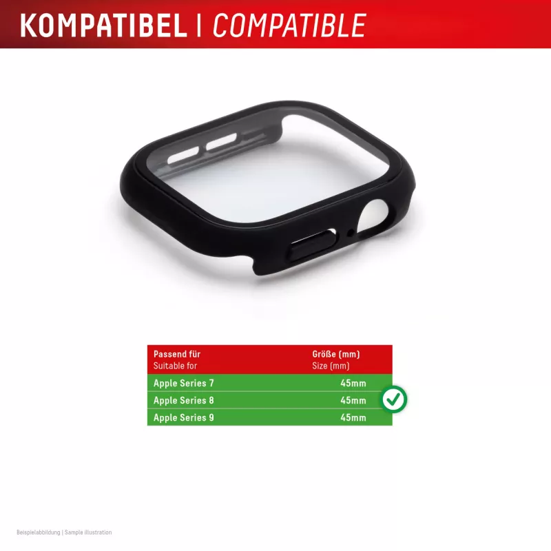 Displex 10H Tempered Glass für Apple Watch 9/8/7 (45 mm), Full-Body-Case, IP68, Snap-On, schwarz matt