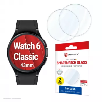 Displex 9H Glas Galaxy Watch 6 Classic (43mm), 2er-Pack, ultradünn, randlos, Anti-Fingerabdruck, hergestellt in Deutschland