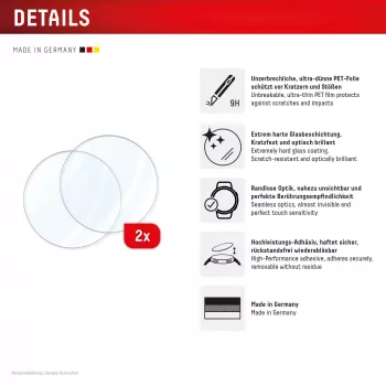Displex 9H Glas Galaxy Watch 6 Classic (43mm), 2er-Pack, ultradünn, randlos, Anti-Fingerabdruck, hergestellt in Deutschland