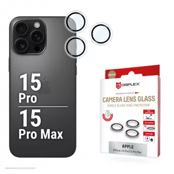 Displex Premium Kameraglas, iPhone 15 Pro/15 Pro Max, 10H, Einzelringe, DLC, transparent, Schnellmontage