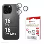 Displex Premium Kamera-Linsen-Glas, iPhone 16 Pro/16 Pro Max, 10H, Einzelringe, DLC, transparent, Schnellmontage