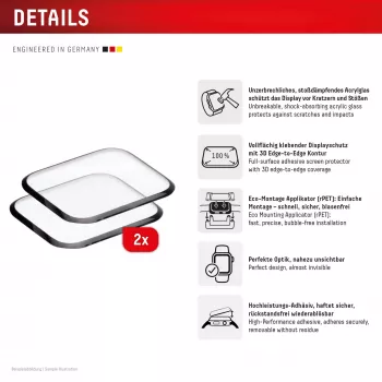 Displex Unzerbrechliche Vollabdeckung Smart Glass Apple Watch SE3/SE2/SE (44mm), 2er-Pack, Ultradünn, Randlos, Eco Mount