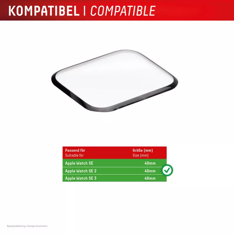 Displex Unzerbrechlicher Vollabdeckungs-Schutzglas Apple Watch SE3/SE2/SE (40mm), 2er-Pack, Ultra-Dünn, Randlos, Eco Mount
